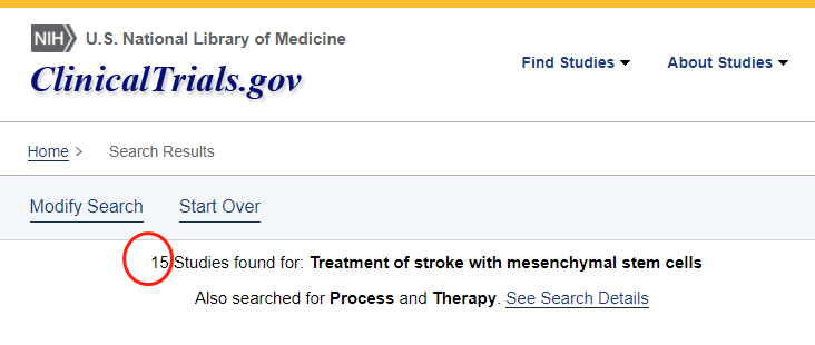 間充質干細胞治療腦中風的臨床試驗數量