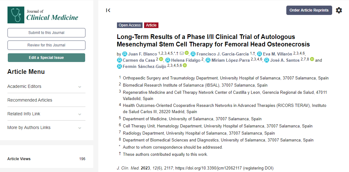 西班牙薩拉曼卡醫(yī)院:干細胞治療股骨頭壞死I/II期臨床試驗的長期結(jié)果