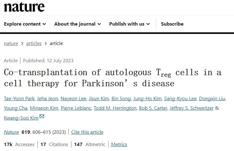 自體 Treg 細胞聯合移植治療帕金森病 自體 Treg 細胞聯合移植治療帕金森病