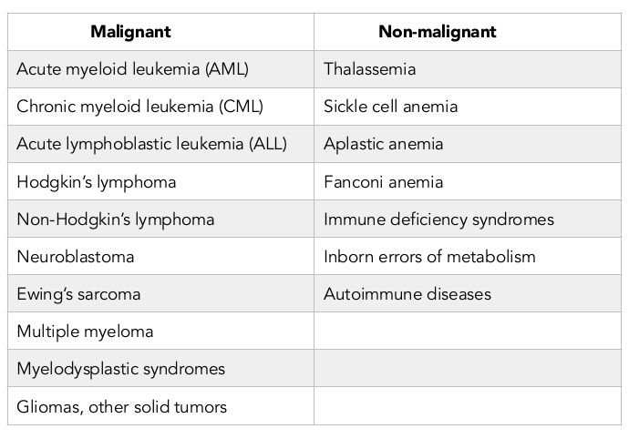 HSCT已在多種惡性和非惡性疾病中進(jìn)行了評估