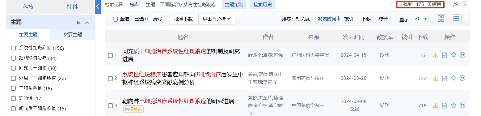 國內中國知網cnki.net網站上已經有175個干細胞治療系統性紅斑狼瘡的相關文章 國內中國知網cnki.net網站上已經有175個干細胞治療系統性紅斑狼瘡的相關文章