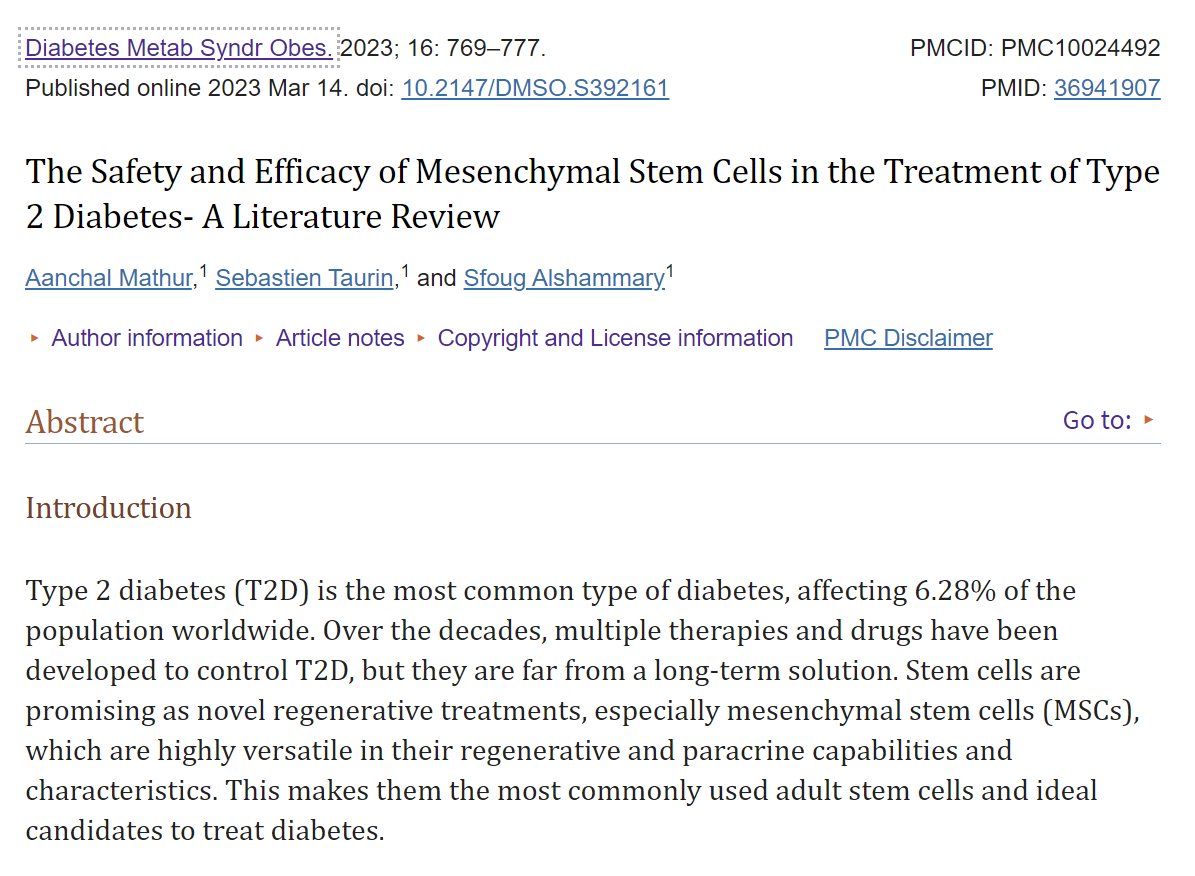 間充質干細胞治療2型糖尿病的安全性和有效性-文獻綜述
