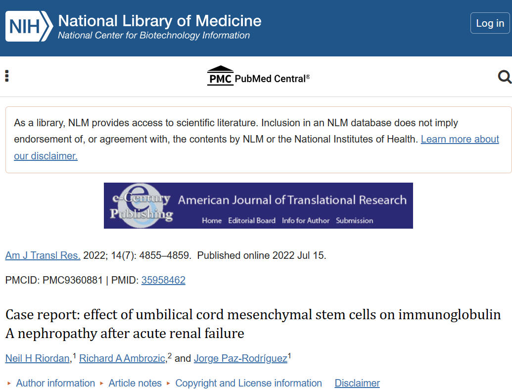 病例報告：臍帶間充質干細胞治療急性腎衰竭后免疫球蛋白A腎病