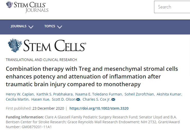 與單一療法相比，Treg 和間充質基質細胞的聯合療法可增強創傷性腦損傷后的炎癥效力和減輕炎癥