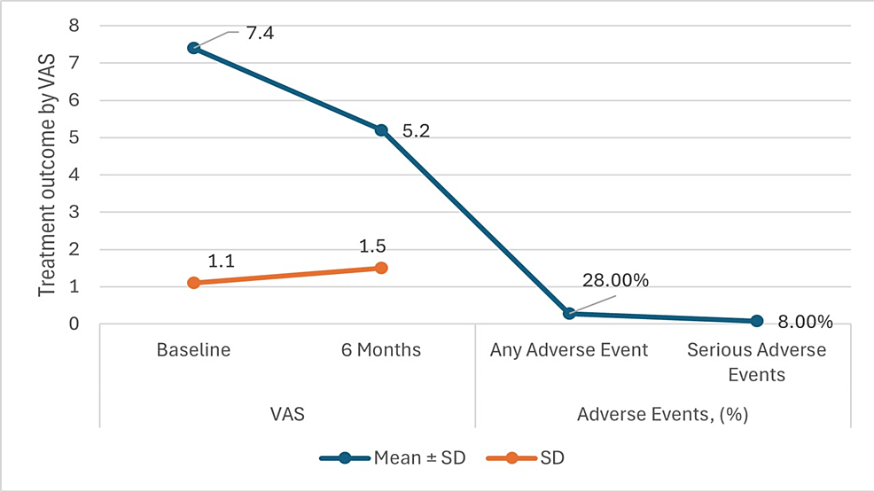 圖3：六個月隨訪治療結果（視覺模擬量表 (VAS)）