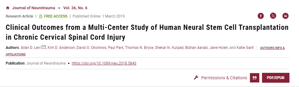 針對慢性頸椎SCI患者進行人類NSC移植的多中心研究的臨床結果