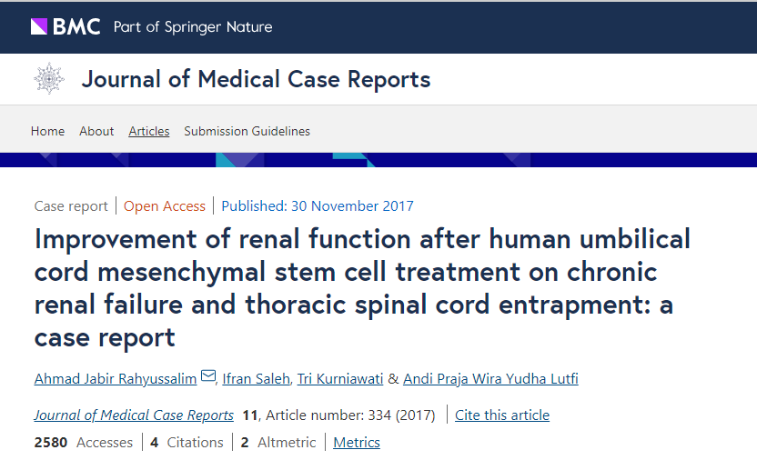 人臍帶間充質干細胞治療慢性腎衰竭并胸段脊髓卡壓后腎功能改善一例報告