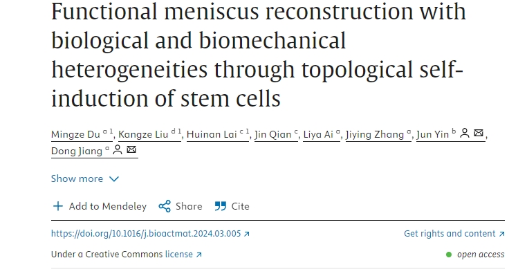通過干細(xì)胞拓?fù)渥哉T導(dǎo)實(shí)現(xiàn)具有生物和生物力學(xué)異質(zhì)性的功能性半月板重建