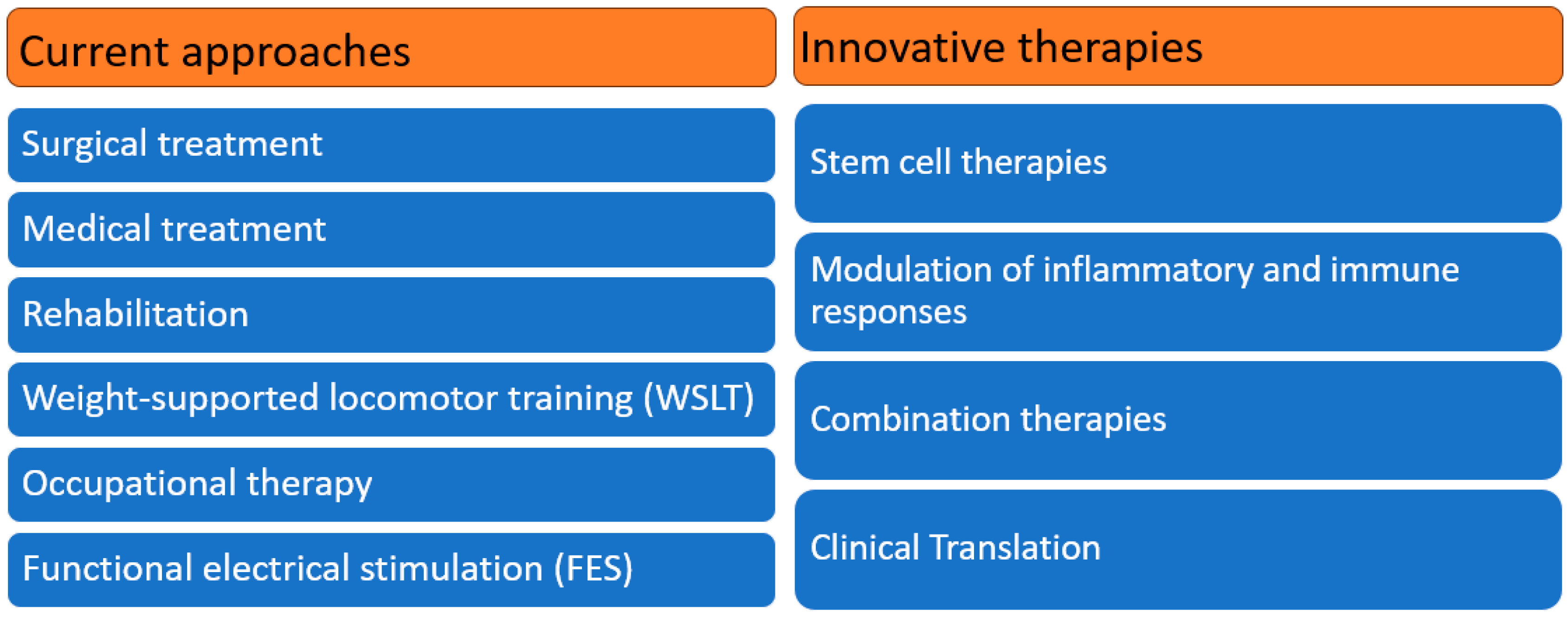 圖1：中樞神經(jīng)系統(tǒng)損傷的現(xiàn)行方法和創(chuàng)新療法的治療策略。