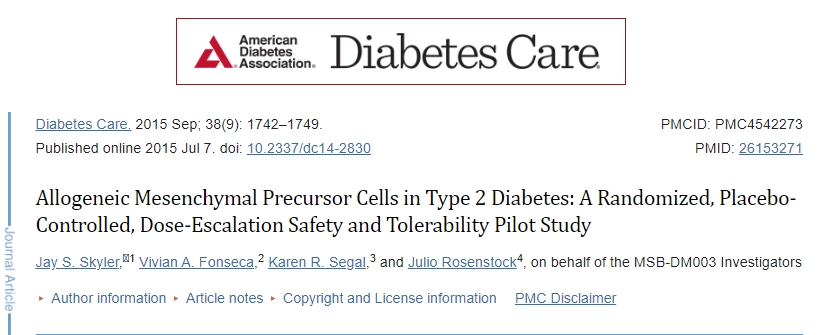 同種異體間充質前體細胞在 2 型糖尿病中的應用：一項隨機、安慰劑對照、劑量遞增安全性和耐受性試點研究