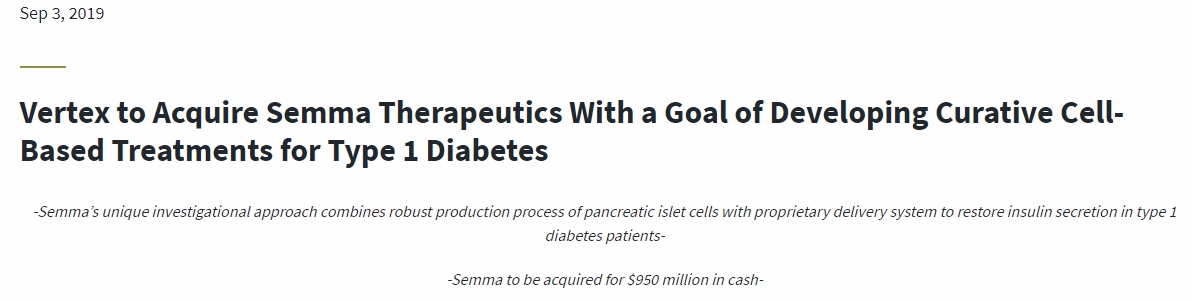 Vertex 收購 semma Therapeutics，旨在開發 1 型糖尿病的細胞療法