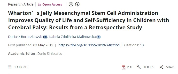 沃頓果凍間充質干細胞治療可改善腦癱兒童的生活質量和自給自足能力：一項回顧性研究的結果