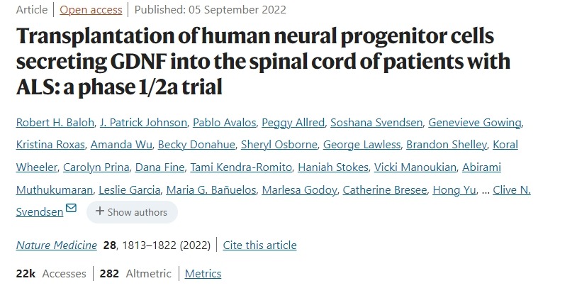 將分泌 GDNF 的人類神經祖細胞移植到 ALS 患者的脊髓中：一項 1/2a 期臨床試驗