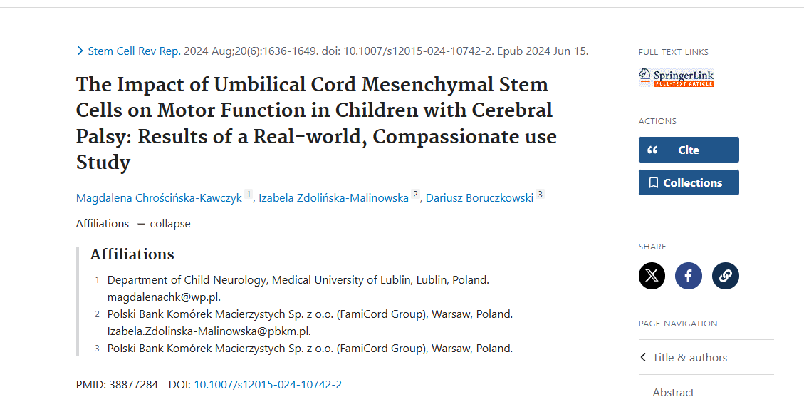 《臍帶間充質(zhì)干細(xì)胞對(duì)腦癱兒童運(yùn)動(dòng)功能的影響：真實(shí)世界、同情使用研究的結(jié)果》