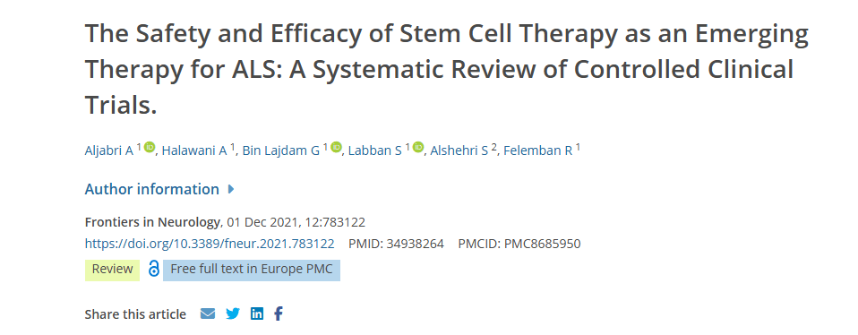 《干細胞療法作為 ALS 新興療法的安全性和有效性：對照臨床試驗的系統評價》