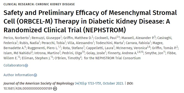間充質基質細胞 (ORBCEL-M) 治療糖尿病腎病的安全性和初步療效：一項隨機臨床試驗 (NEPHSTROM)