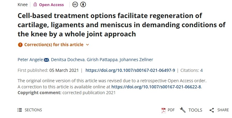 基于細胞的治療方案通過全關節方法在膝關節的苛刻條件下促進軟骨、韌帶和半月板的再生