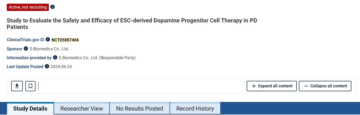 細胞療法治療帕金森病的1/2a期臨床試驗的移植后一年數據