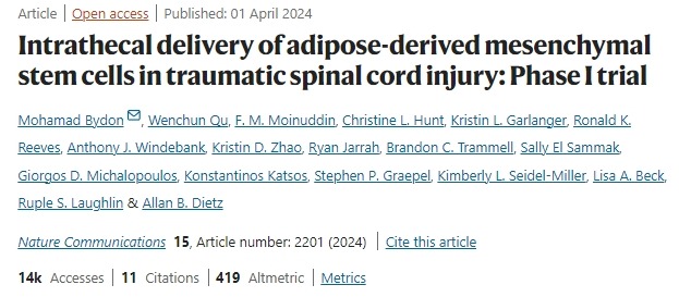 鞘內注射脂肪間充質干細胞治療創傷性脊髓損傷:I期臨床試驗