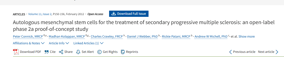 自體間充質干細胞治療繼發性進行性多發性硬化癥:一項開放標簽 2a 期概念驗證研究 自體間充質干細胞治療繼發性進行性多發性硬化癥:一項開放標簽 2a 期概念驗證研究