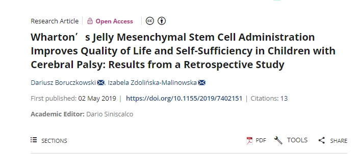 沃頓果凍間充質干細胞治療可改善腦癱兒童的生活質量和自給自足能力：一項回顧性
