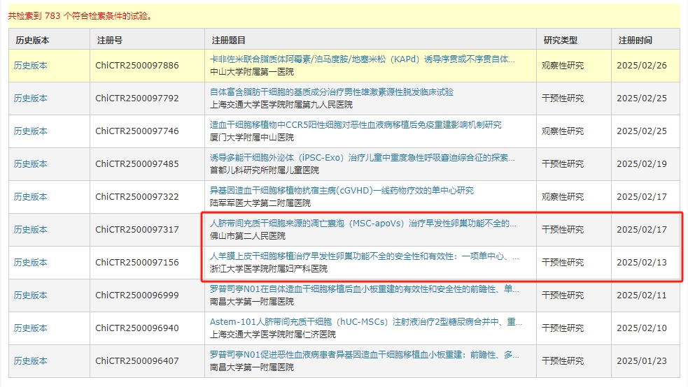 好消息！國內兩家知名三甲醫院開展干細胞治療早發卵巢功能不全的臨床研究，招募志愿者