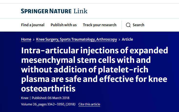 關(guān)節(jié)內(nèi)注射擴(kuò)增的間充質(zhì)干細(xì)胞（無論是否添加富血小板血漿）對治療膝關(guān)節(jié)骨關(guān)節(jié)炎都是安全有效的