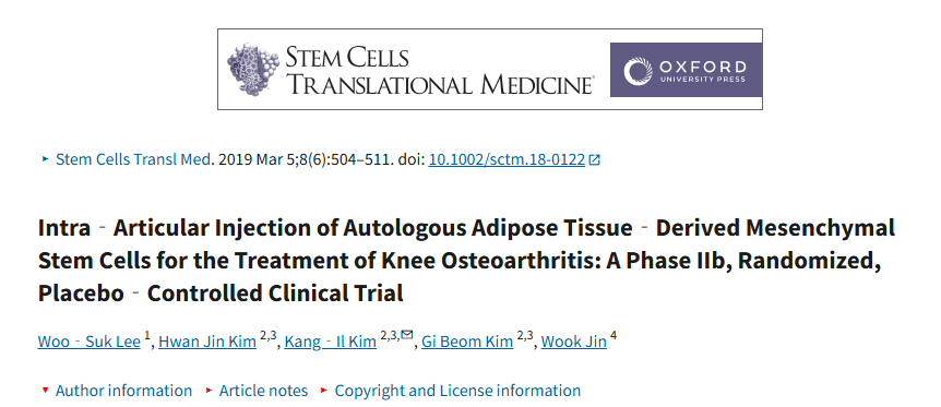關(guān)節(jié)內(nèi)注射自體脂肪組織來源的間充質(zhì)干細(xì)胞治療膝骨關(guān)節(jié)炎：一項(xiàng)IIb期隨機(jī)安慰劑對照臨床試驗(yàn)