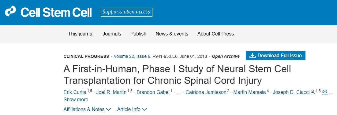 神經干細胞移植治療慢性脊髓損傷的首次人體I期研究 神經干細胞移植治療慢性脊髓損傷的首次人體I期研究