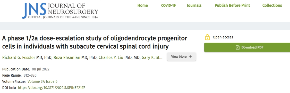 少突膠質細胞祖細胞治療亞急性頸脊髓損傷患者的1/2a期劑量遞增研究 少突膠質細胞祖細胞治療亞急性頸脊髓損傷患者的1/2a期劑量遞增研究