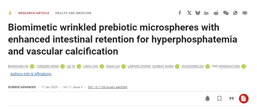 仿生皺紋益生元微球增強腸道保留，用于治療高磷血癥和血管鈣化