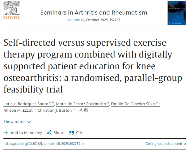 自我指導與監督運動療法計劃結合數字化支持患者教育治療膝關節骨性關節炎：一項隨機、平行組可行性試驗