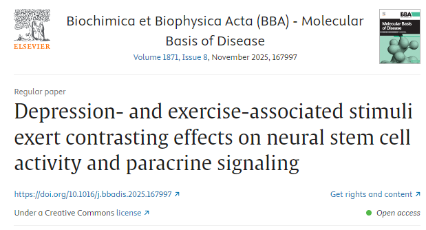 抑郁和運動相關的刺激對神經干細胞活性和旁分泌信號傳導產生截然相反的影響