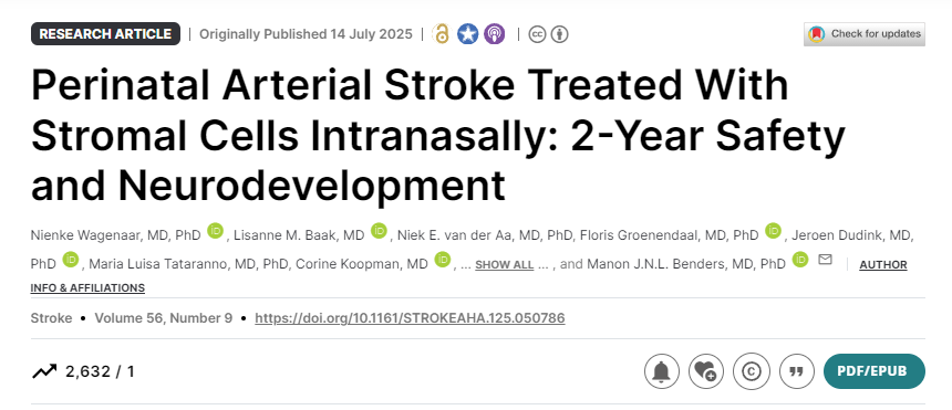 經鼻基質細胞治療圍產期動脈卒中：2年安全性和神經發育