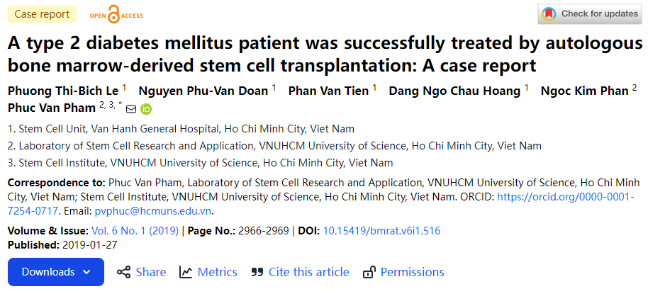 一例2型糖尿病患者經自體骨髓干細胞移植成功治愈：病例報告