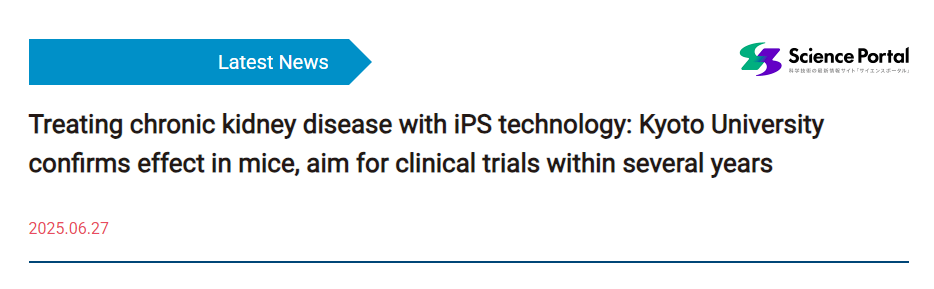 利用iPS技術(shù)治療慢性腎病：京都大學證實其在小鼠身上有效，計劃在幾年內(nèi)開展臨床試驗